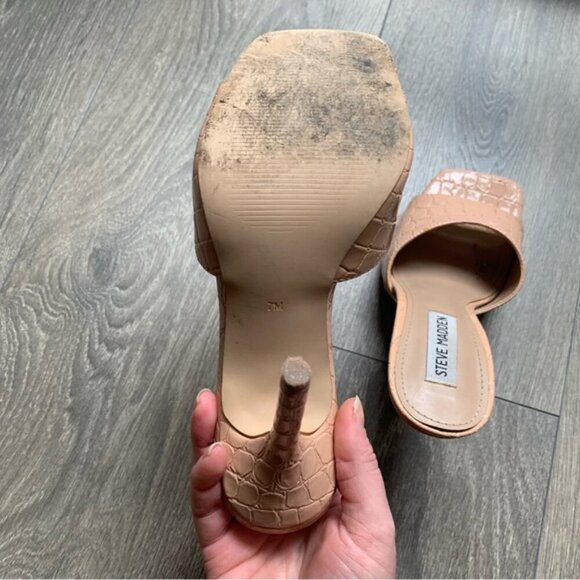 Steve Madden Signal Embossed Mules pink Slip On High Heels Square toe Size 7 - Picture 11 of 11